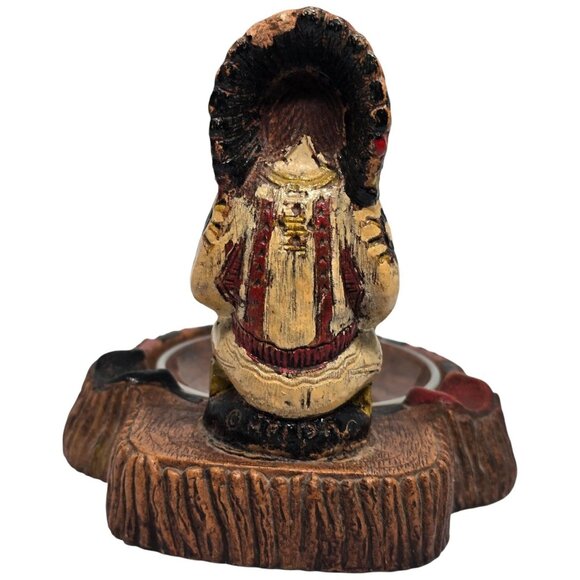 Vintage Hand-Painted Native American Chief Figurine Ashtray With Glass Bowl Inse - Picture 4 of 6